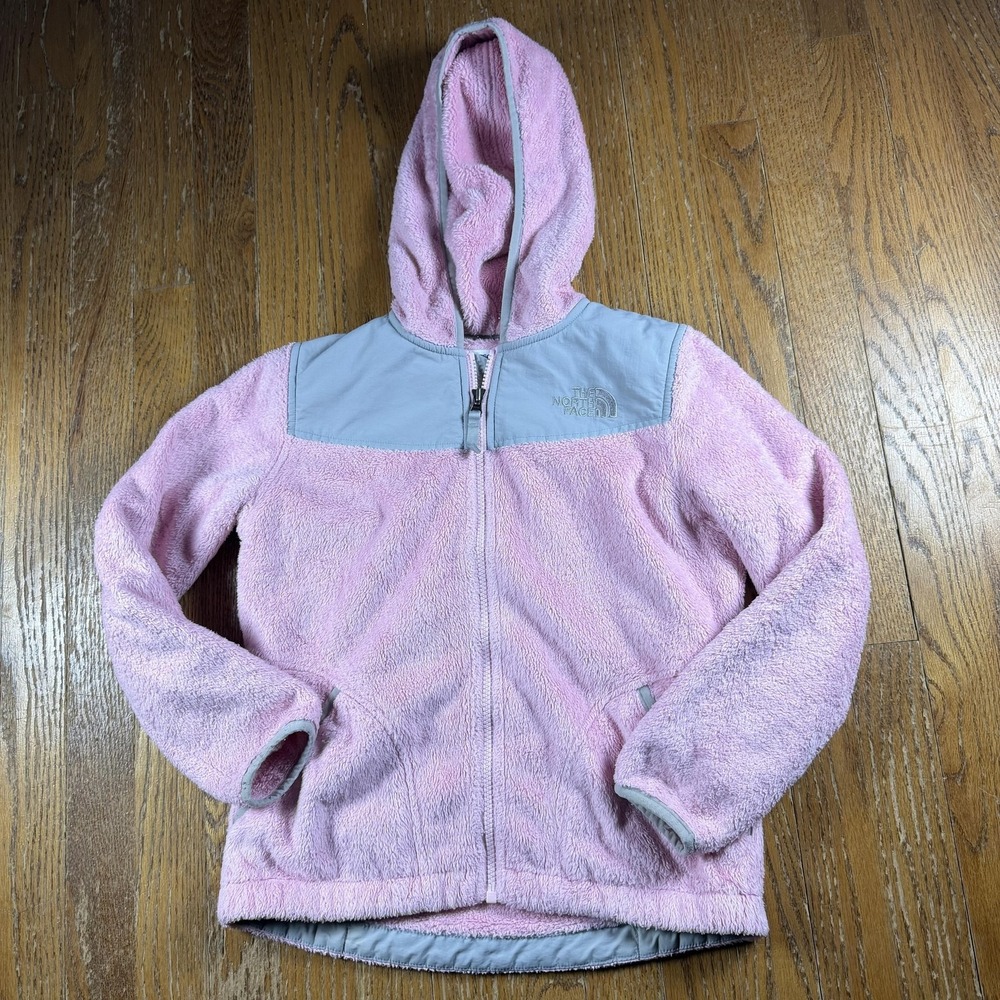 The North Face Jacket Girls Medium Pink Fleece Hooded Full Zip Outdoor Winter